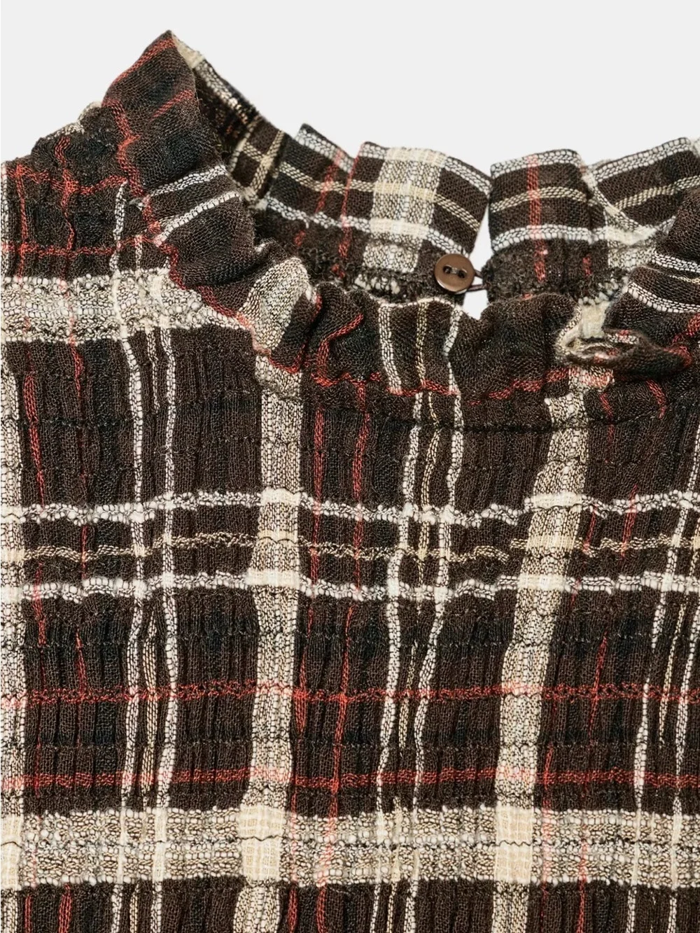 Zara Brown Plaid Smocked Peplum Blouse